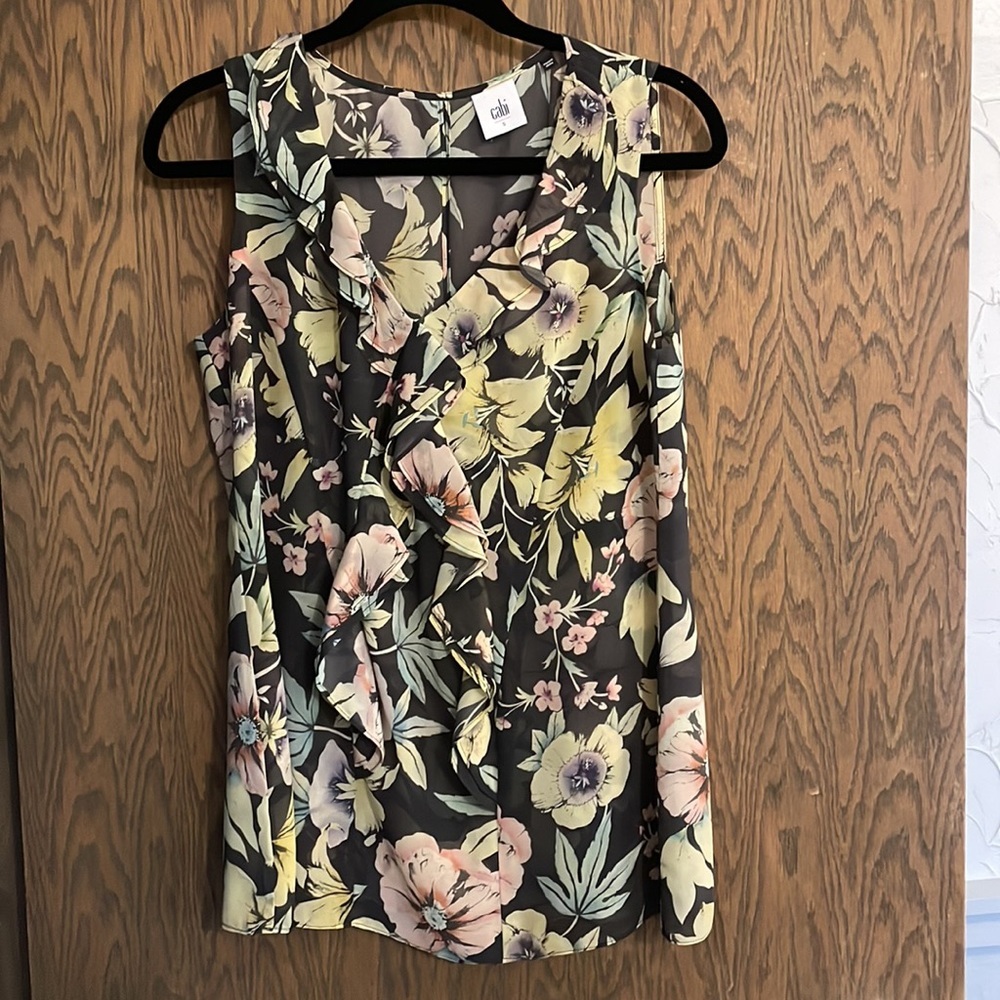Cabi #3265 Top OSAKA NIGHTS Floral Ruffle Sleeveless Blouse Sz - Picture 3 of 7